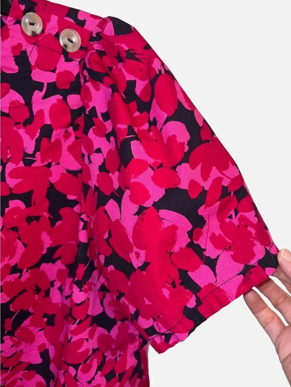 J.Crew Pink Floral Cotton Stretch Blouse S Puff Sleeve Button Shoulder